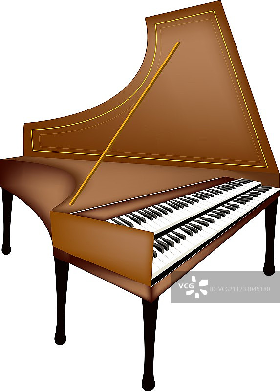 白色背景下的复古拨弦古钢琴图片素材