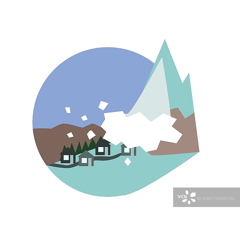 雪崩摧毁村庄的自然力量图片素材