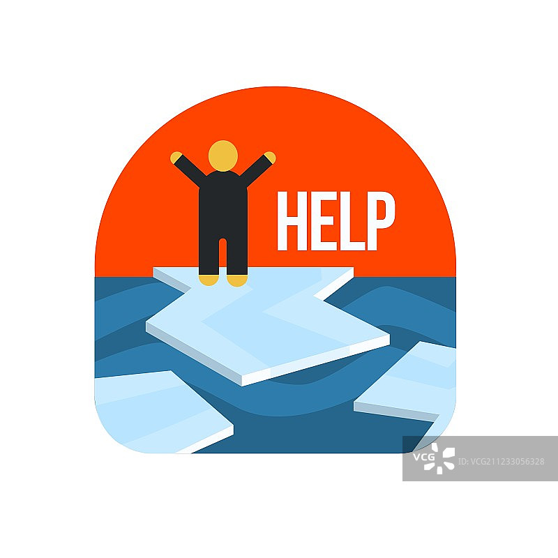 男人在浮冰上呼救图片素材