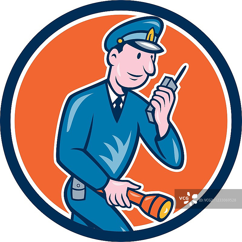 警察手电筒无线电圆形卡通图片素材