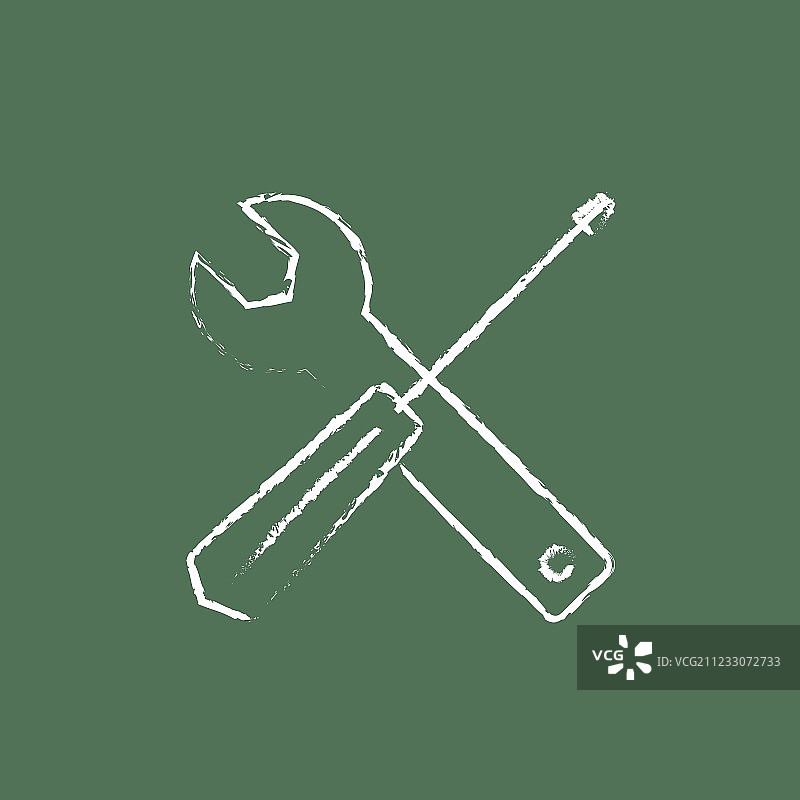 用粉笔绘制的螺丝刀和扳手工具图标图片素材