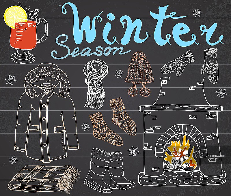 手绘冬季元素涂鸦图片素材