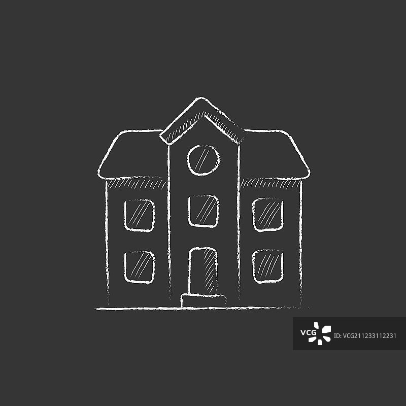 粉笔绘制的双层独立式住宅图标图片素材