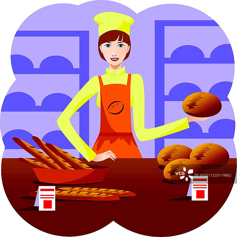 面包店的女孩售货员图片素材