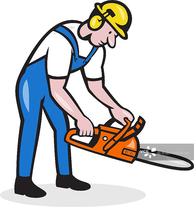 卡通伐木工人操作链锯图片素材