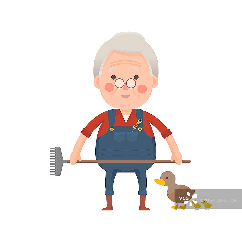 拿着鸭子的卡通农民角色图片素材