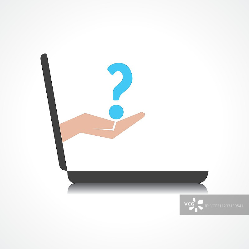 手持问号，来自笔记本电脑屏幕图片素材