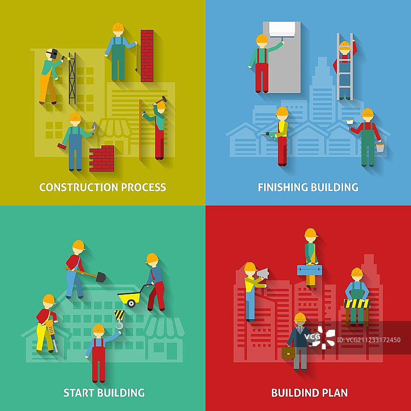 建筑扁平装饰图标集图片素材