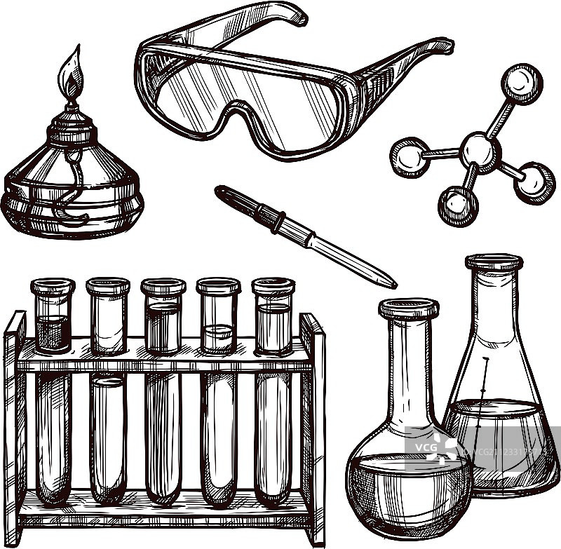 手绘化学工具套装图片素材