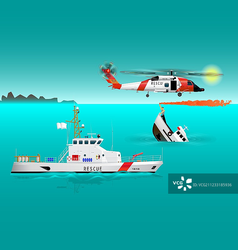 海上直升机救援队与船只图片素材