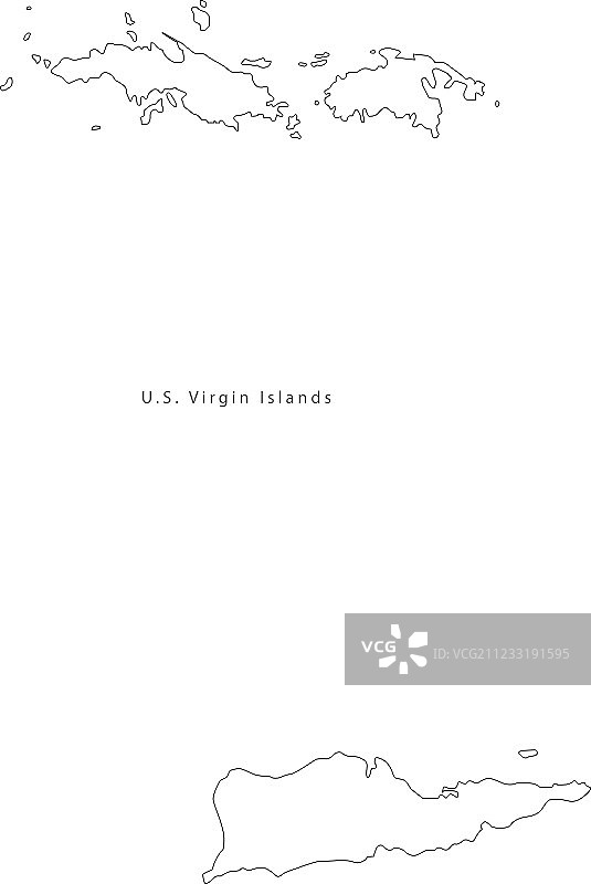 美属维尔京群岛轮廓地图黑白矢量图图片素材