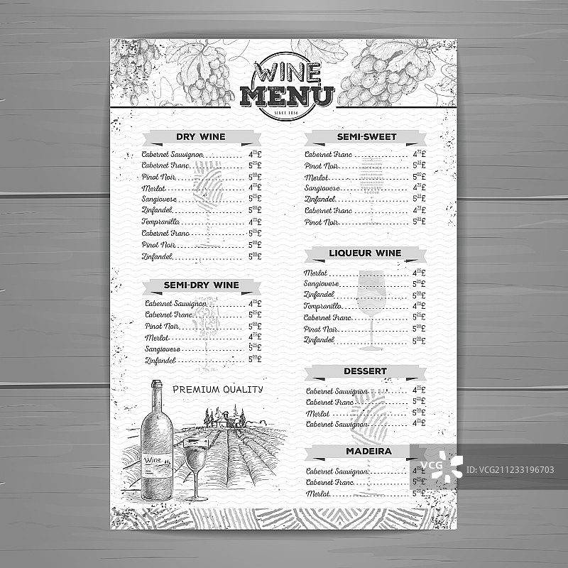 复古葡萄酒菜单设计图片素材