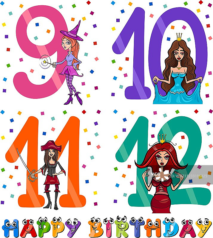 女孩生日卡通设计图片素材