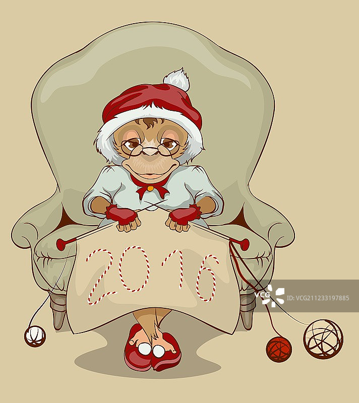 圣诞猴子与坐姿圣诞老人图片素材