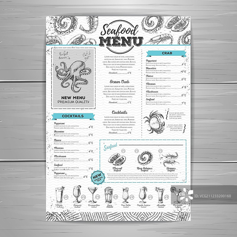 复古海鲜菜单设计图片素材
