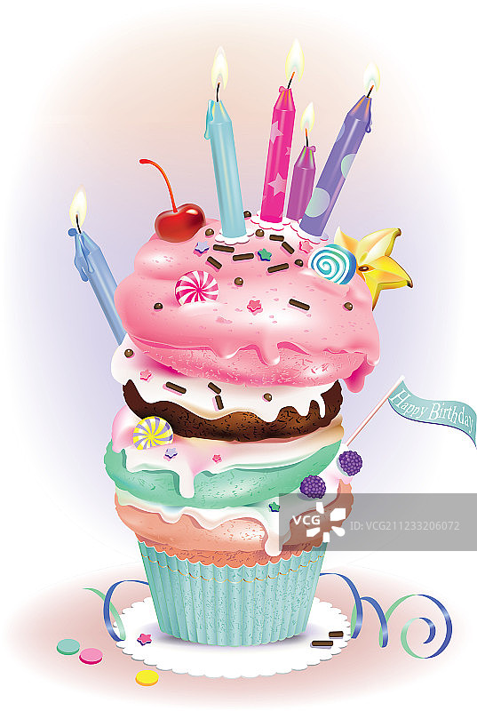 带蜡烛的生日甜点图片素材