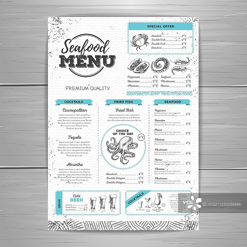 复古海鲜菜单设计图片素材