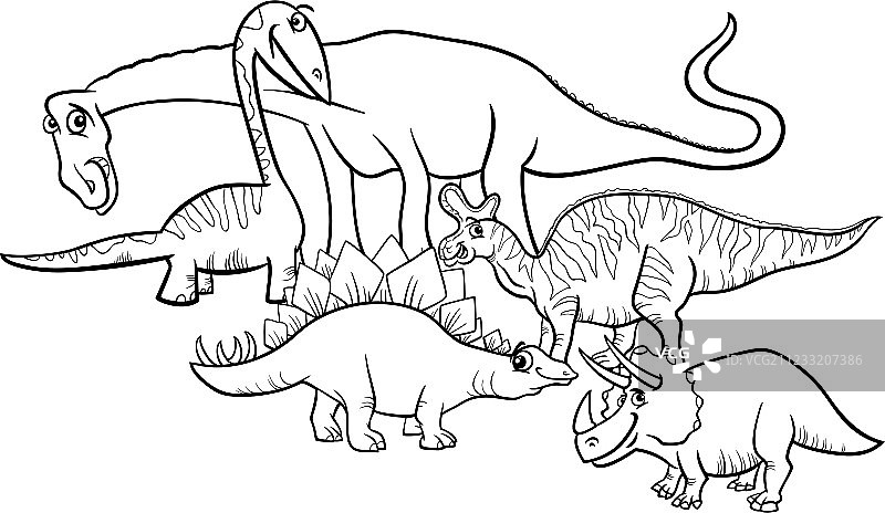卡通恐龙填色页图片素材