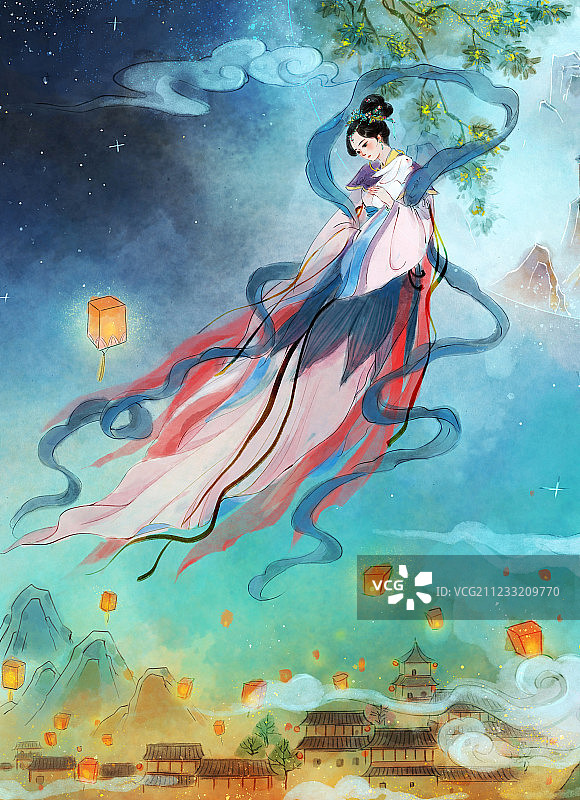 中秋节水墨插画图片素材