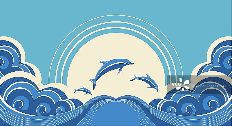水中海豚的海景图片素材