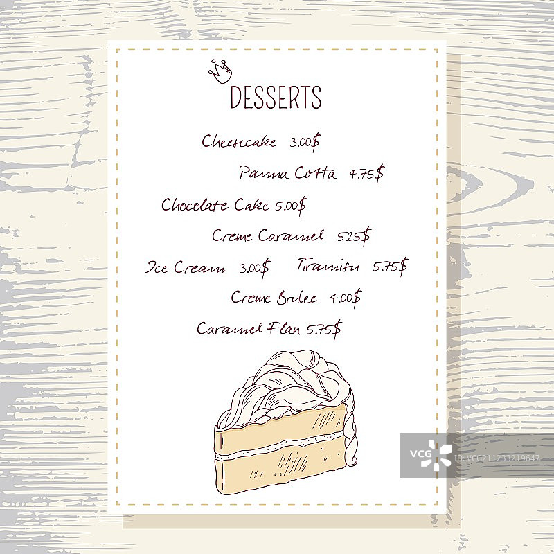 香草蛋糕甜点菜单模板图片素材