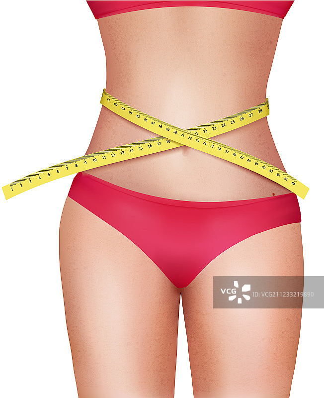 使用卷尺的女性身体，饮食概念图片素材
