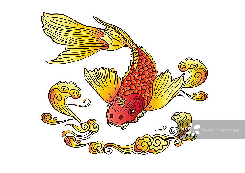 一条祥云围绕的中华锦鲤图片素材