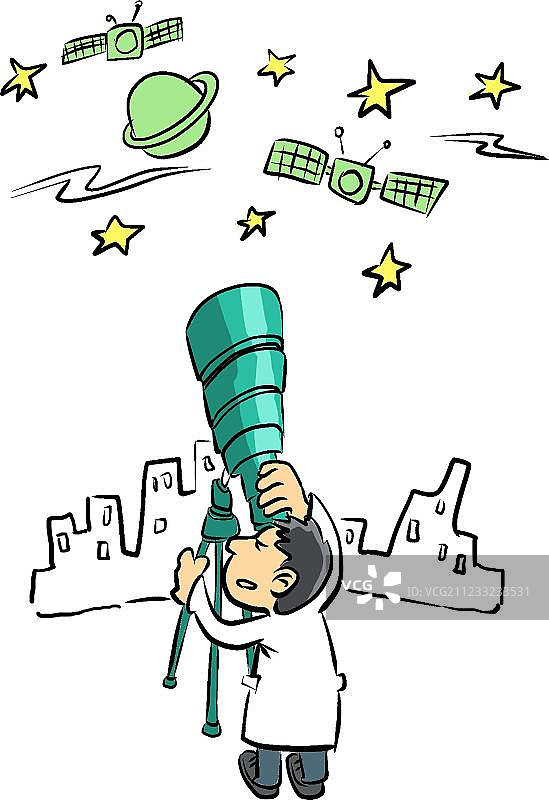 天文学家在看望远镜图片素材