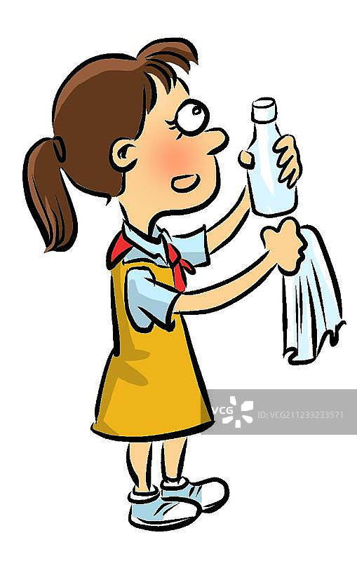 手拿矿泉水的小女孩图片素材