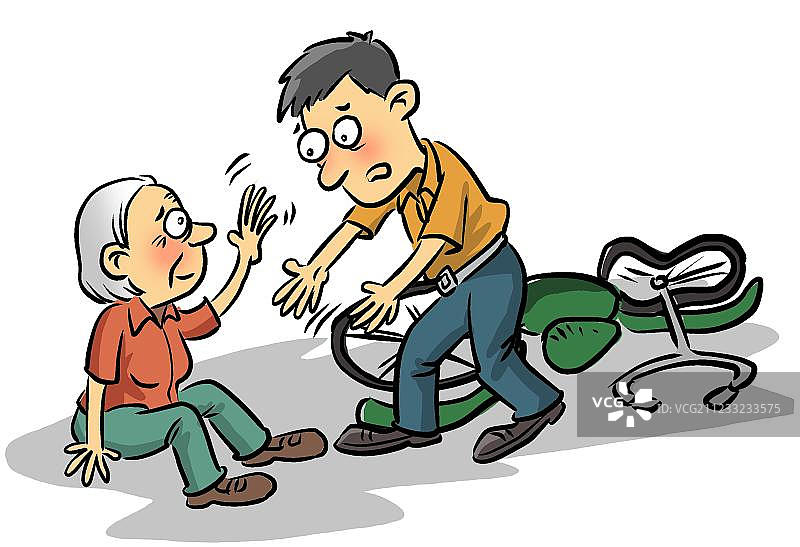 骑车撞到老人并扶起老人图片素材
