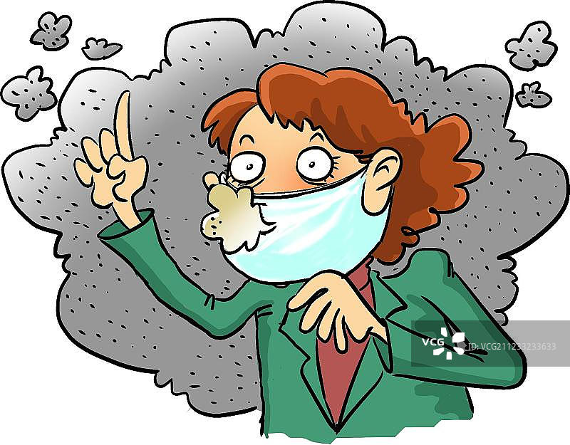 在雾霾中戴口罩的女人图片素材