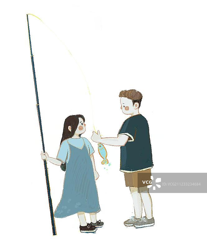 钓鱼的情侣图片素材