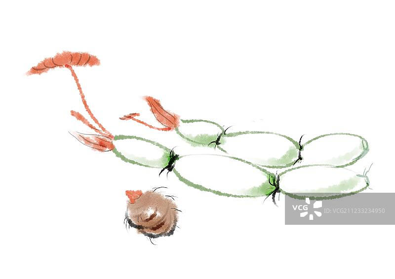 传统水墨画美食青菜莲藕芋头图片素材