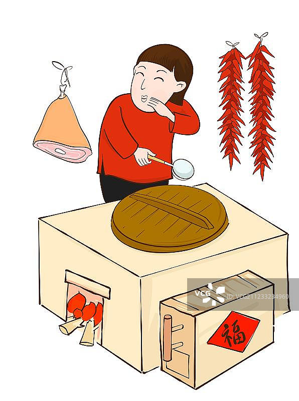 传统水墨画做饭的妈妈图片素材