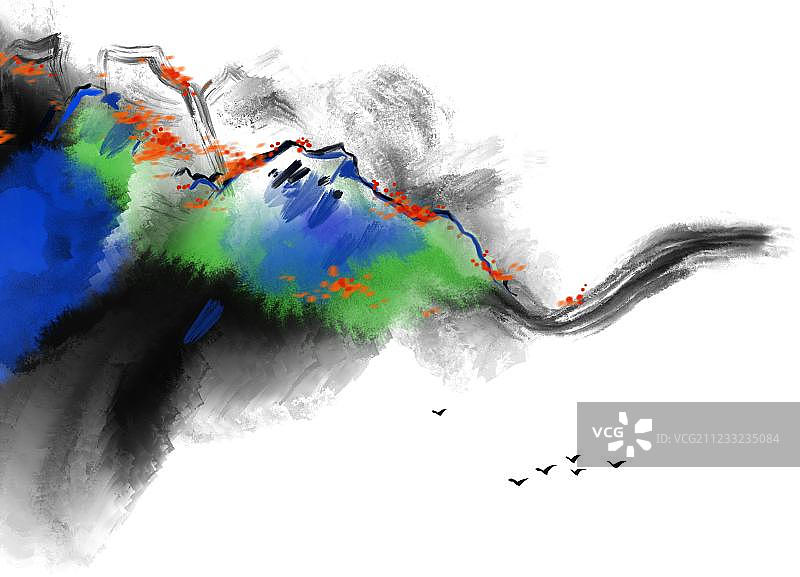 传统水墨画抽象泼墨大山图片素材