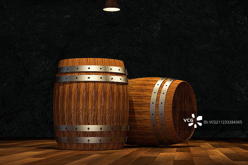 老式地下酒窖场景，复古木制风格，三维渲染图片素材