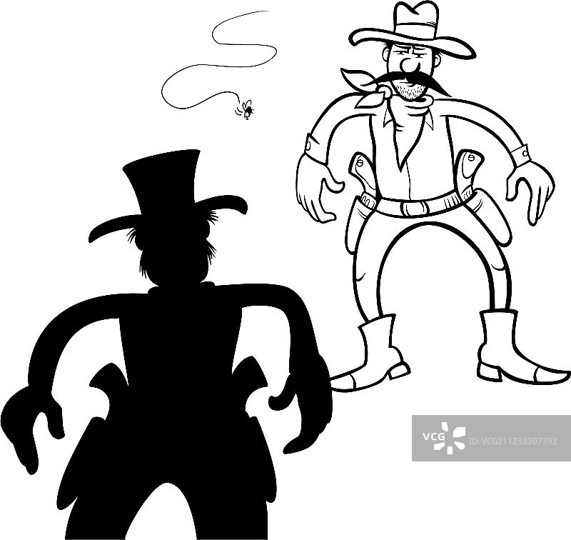 牛仔决斗黑白图片素材