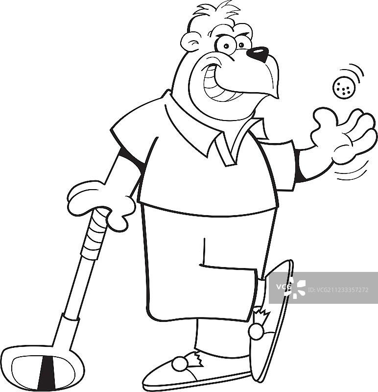 靠着高尔夫球杆的卡通大猩猩图片素材