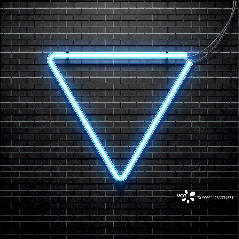 黑色砖墙上的蓝色霓虹灯图片素材