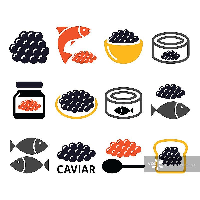 鱼子酱鱼卵图标集图片素材
