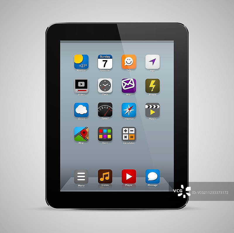 带应用程序的黑色逼真平板电脑图片素材