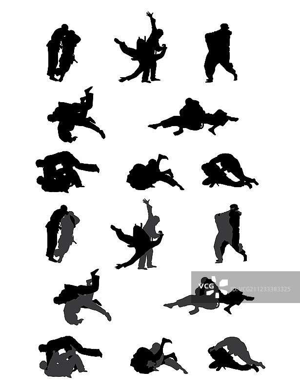 柔术和柔道运动员剪影图片素材