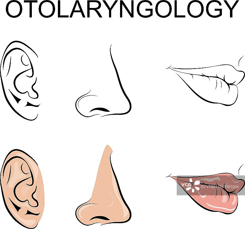 耳鼻喉科线条艺术彩色图图片素材