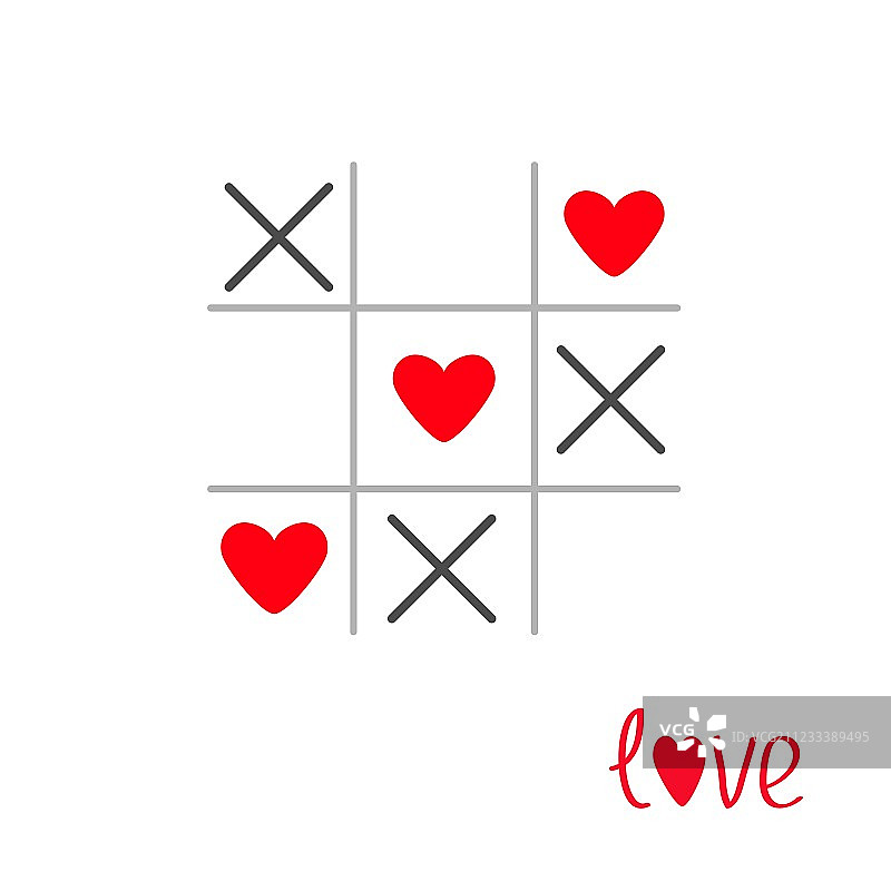带十字和红心标记的井字棋游戏图片素材