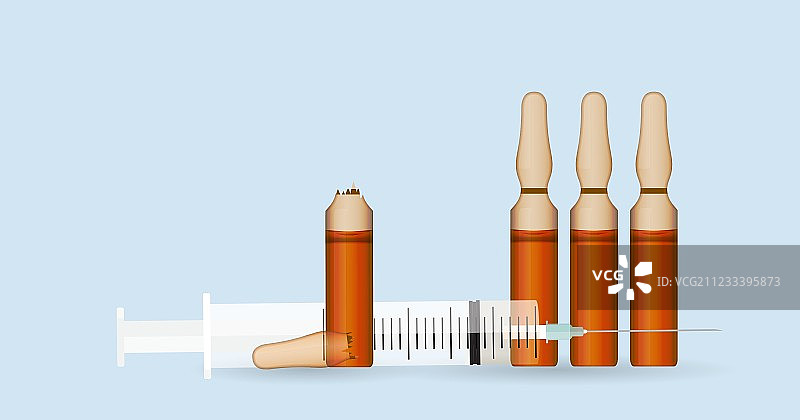 带有透明安瓿瓶和药剂的注射器图片素材
