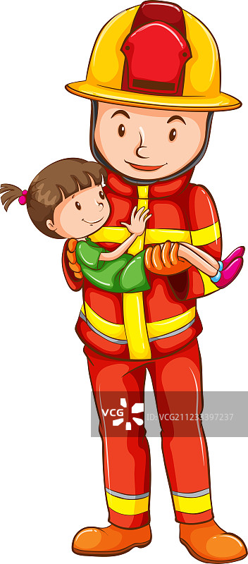 消防员营救小女孩绘画图片素材