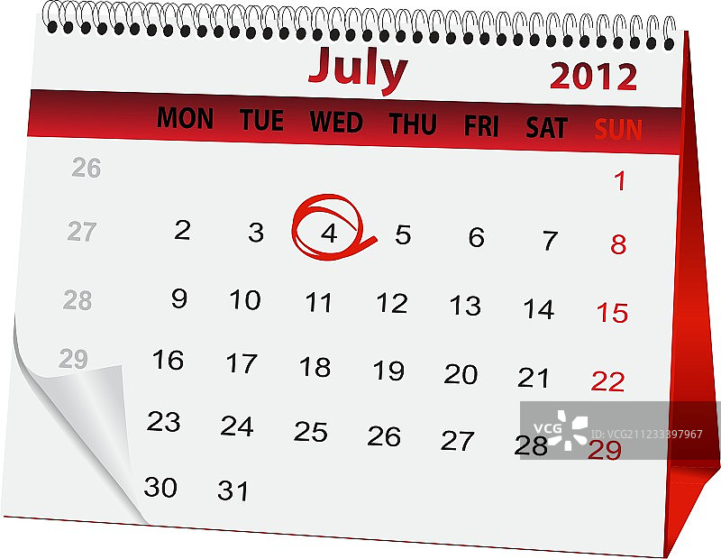 7月4日假期日历图片素材