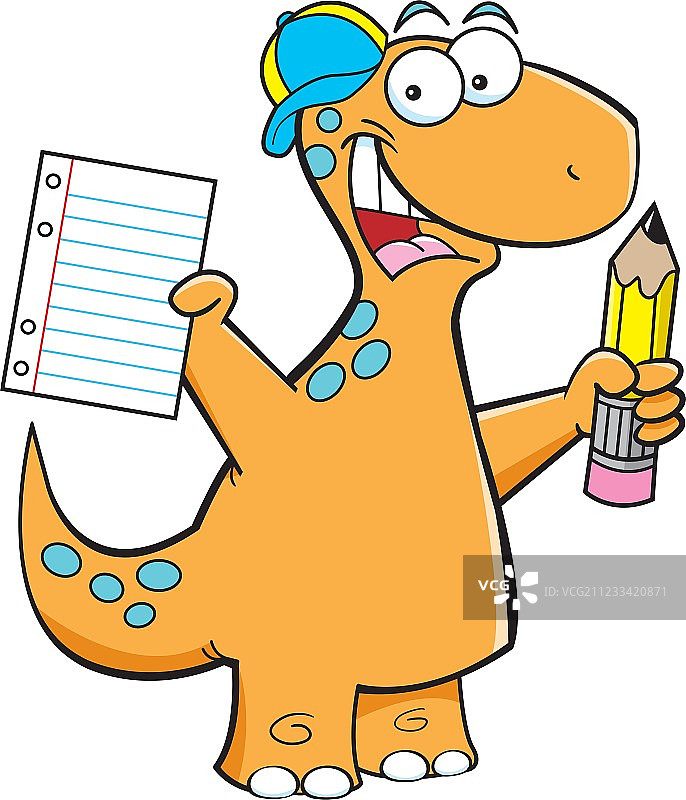 卡通雷龙拿着铅笔图片素材