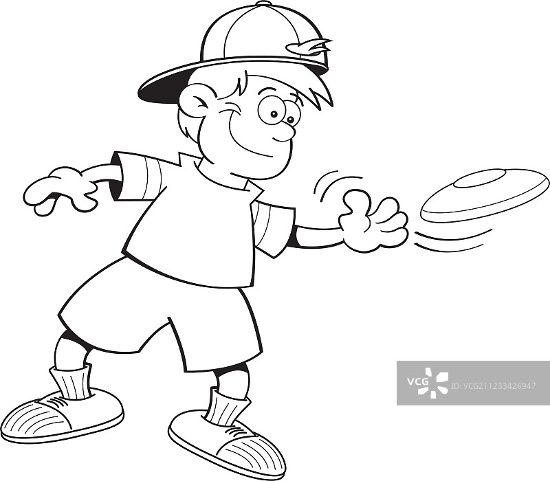 卡通男孩扔飞盘图片素材