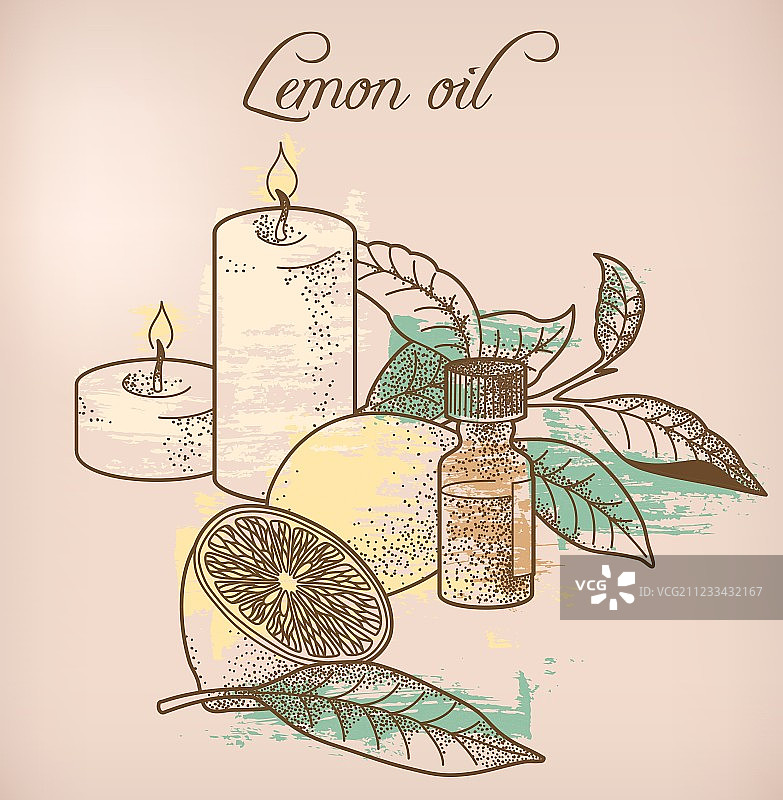 柠檬精油和蜡烛图片素材